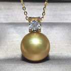 Huge  AAAA 13-14mm Natural South Sea Golden round Pearl Pendant 18K GOLD