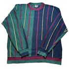 Vintage IOU Colorblock Sweater Size Large Colorful Cotton Striped Made In USA