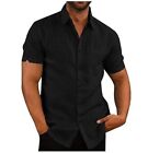 Men Fashion Linen Shirts Tops Short Sleeve Button Casual Summer Slim Fit T-Shirt