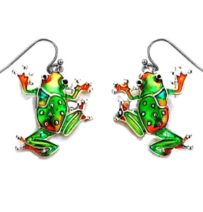 Frog Earrings Dangle Enameled Hand Painted Gift Boxed Fast Shipping