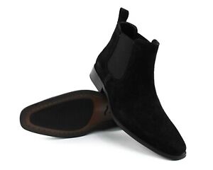 Genuine Suede Black Mens Dress Chelsea Boots Almond Toe Leather Lining AZAR MAN