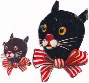 Antique Old Vintage Die Cut Scrap Lot - Black Cat Cats Halloween