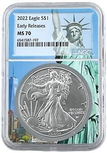 2022 1oz Silver American Eagle NGC MS70 ER Statue Of Liberty Core - POP 200