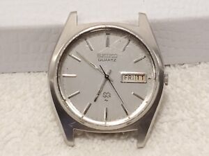 Vintage Seiko SQ Mens Watch Silver Dial Stainless Stain Day Date Parts or Repair