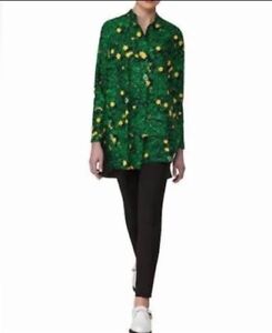 Akris Green & Yellow Buttercup Voile Floral & Clover Print Tunic Button Down