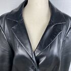 Jones New York Women's Black Leather 3-Button Blazer Size Large Buttery Soft EUC
