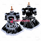 adult sexy cross dressing sissy maid short Black heavy Pvc Dress Lockable  /