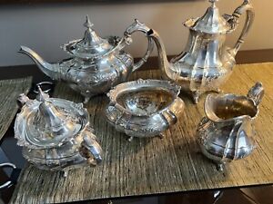 Reed and Barton  5 Piece Sterling Hampton Court Coffee/Tea Set With Shield Rare