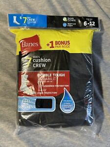 Hanes - Mens Cushion Crew Socks - Black - Size 6-12  - 7 Pairs
