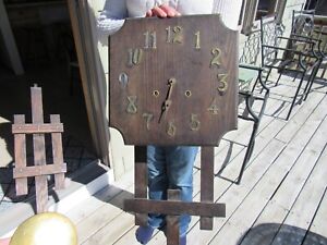 VINTAGE ORIGINAL ARTS AND CRAFTS - MISSION OAK WALL CLOCK FOR PARTS OR REPAIR