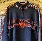 Dale Of Norway Sport 100% Wool Quarter Zip Charcoal Black Stripe Ski Sweater L