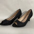 Bonnibel Wonda-2 Dress Shoe Woman's 5.5 Black Peep Toe Glitter Slip On Low Heel