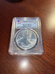 2020 SILVER EAGLE PCGS MS 70 First Strike White Photo Lines Do Not Exist!