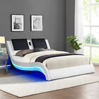 King Size Faux Leather Platform Bed Frame with LED Light/Bluetooth/Massage/USB