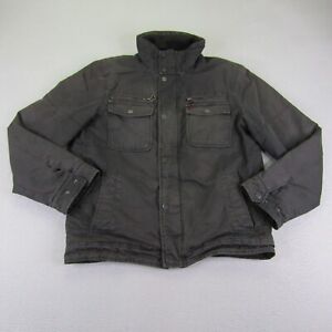 Levis Jacket Mens Medium Black Full Zip Snap Up Sherpa Fleece Lined Field Coat ^