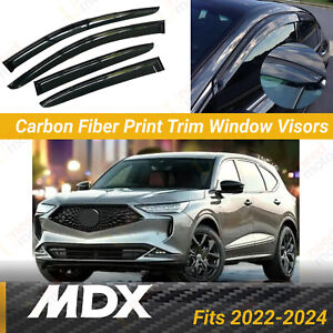 For Acura MDX 22-24 Carbon Fiber Print Trim Window Visors Rain Guards Deflectors (For: 2022 MDX)