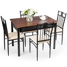 Costway 5 PCS Dining Set Metal Table & 4 Chairs Kitchen Breakfast Furniture