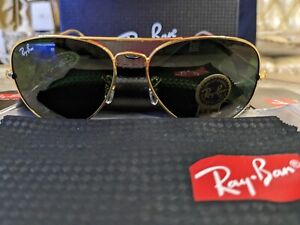 Genuine Ray Ban 58 MM Aviator Sunglasses-Gold frame G15 Glass Lenses, Brand New