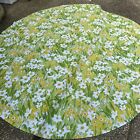 Vintage 1970’s Yellow Green Daisy Flower Round Retro Tablecloth 100” MINT