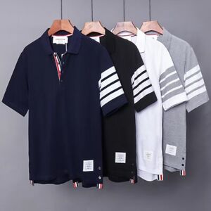 Thom Browne Men women 4 bars Short Sleeves T-Shirt Top polo shirt