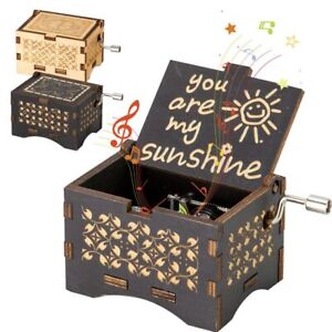 You are My Sunshine Music Box Wooden Hand Crank Musical Boxes Antique Engraved