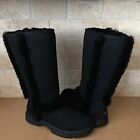 UGG SUNBURST TALL BLACK WATER-RESISTANT SUEDE FUR BOOTS SIZE US 8 WOMENS