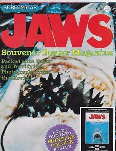 1975 Jaws Souvenir Magazine Poster Movie Shark Vintage Screenstar Original Folds