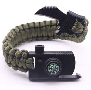Paracord Survival Hiking Bracelet Fire Starter Compass Whistle, Cut (2pack)