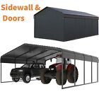 10x15' 12x20/25'Outdoor Carport Metal Car Shelter Gazebo Garage w/Sidewall &Door