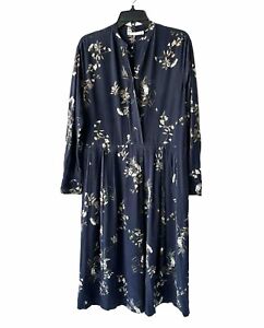 Vince Blue Floral 100% Silk Tie Waist Midi Dress Size Small