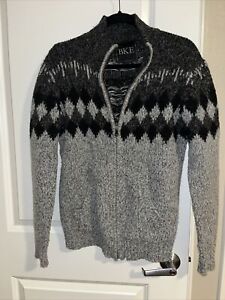 BKE Buckle Sweater Men's Gray Full Zip Wool Blend Cardigan Small