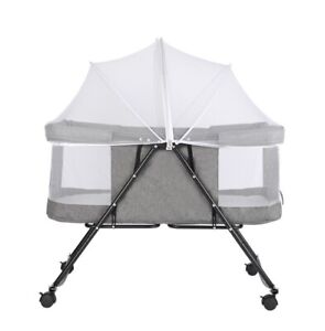 1Bedside Crib 3 in 1 Baby Bassinet Cradle Adjustable Foldable Travel Cot