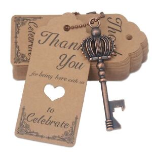 100 Pcs Key Bottle Opener Wedding Party Favors, Crown Skeleton Keys for Birth...