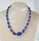 Vintage Antique Venetian Murano Blue Glass Copper Foil Beads Necklace