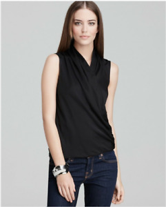 $245 NWOT New Theory Derona K Crossover Sleeveless Cotton Black Stretch Top S