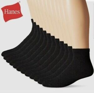 Hanes Men's Cushion Ankle Socks (Size 6-12, 6-Pack) Black White