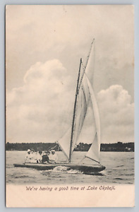 Postcard IA Spirit Lake Good Times Lake Okoboji Sailing Boat Nautical E Clark A3