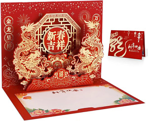 Happy Chinese New Year Cards 2024 Year of the Dragon 3D Pop up Card with Envelop