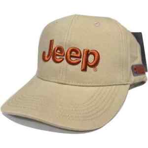 Jeep Word and Grille Snapback Cap Baseball Hat Tan Red Logo One Size NWT