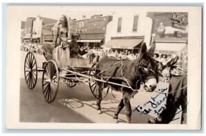 c1950's Parade Costume Donkey Wagon Blatz Beer Sign WI RPPC Photo Postcard