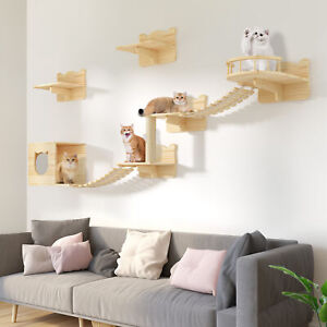 Cat Wall Shelves Set of 9 Wall-Mounted Wooden Cat Climber Cat Bridge Cat Condo