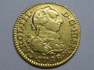 1786 MADRID 1/2 ESCUDO CHARLES III SPANISH GOLD COIN SPAIN COLONIAL