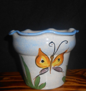 New ListingVTG Italian Pottery Planter Flowerpot Colorful Hand Painted Floral Signed 3.75