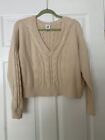 CAbi Sweater Large Cropped Cable Knit Pullover V Neck 5636