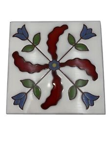 New ListingBesheer Art Tile Trivet Floral Blue Tulip Early American Quilt Design Pattern