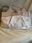 COACH  Pink Fabric Logo Large Handbag w/Patent Leather Trim Inside Pockets Roomy