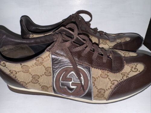 Gucci  Mens GG Sneakers Brown Canvas 202744 G 8.5 US 9.5 AUTHENTIC Gucci