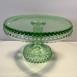Green Hobnail Glass Cake Stand 8.5