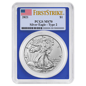 2021 $1 Type 2 American Silver Eagle PCGS MS70 FS Flag Label Blue Frame