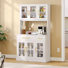 71'' Kitchen Pantry Hutch Storage Cabinet Cupboard with Glass Doors & Drawers